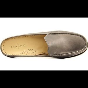 COLE HAAN Soft Metallic Pewter Leather Slides 10.5